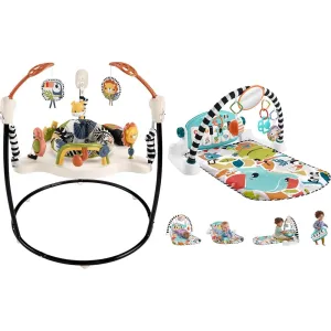 Fisher-Price Baby Bouncer Palm Paradise Jumperoo Activity Center with Music Lights Sounds and Toys   Kick & Play Piano Gym Portable Musical Toy