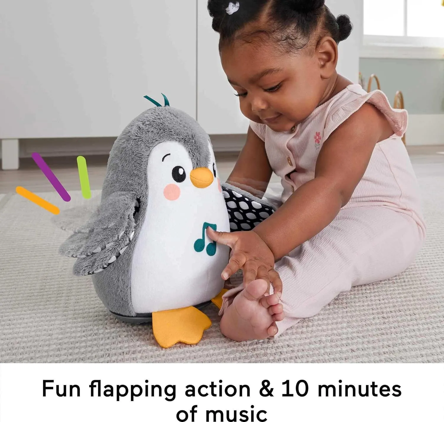 Fisher-Price Baby Tummy Time Toy Flap & Wobble Penguin, Plush with Music & Motion for Sensory Play Newborns Ages 0  Months