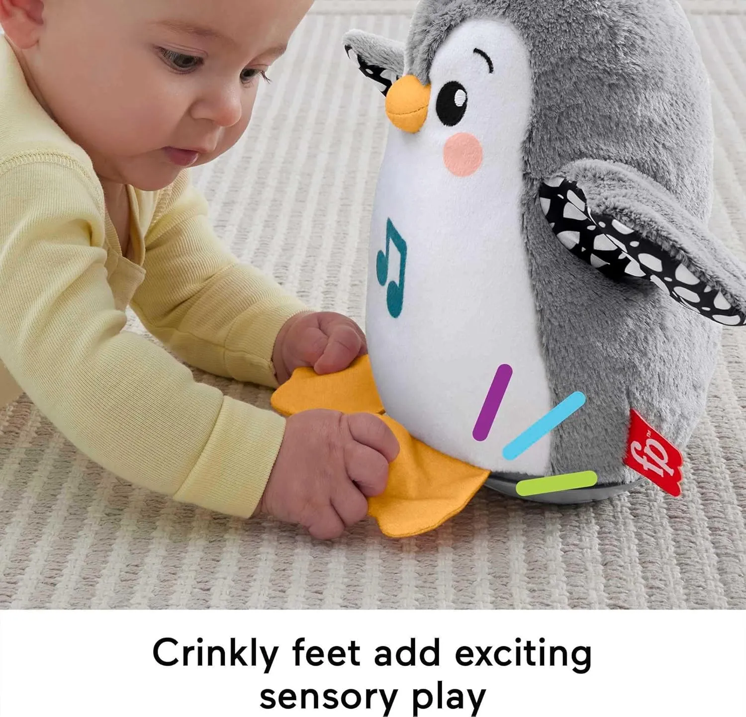 Fisher-Price Baby Tummy Time Toy Flap & Wobble Penguin, Plush with Music & Motion for Sensory Play Newborns Ages 0  Months