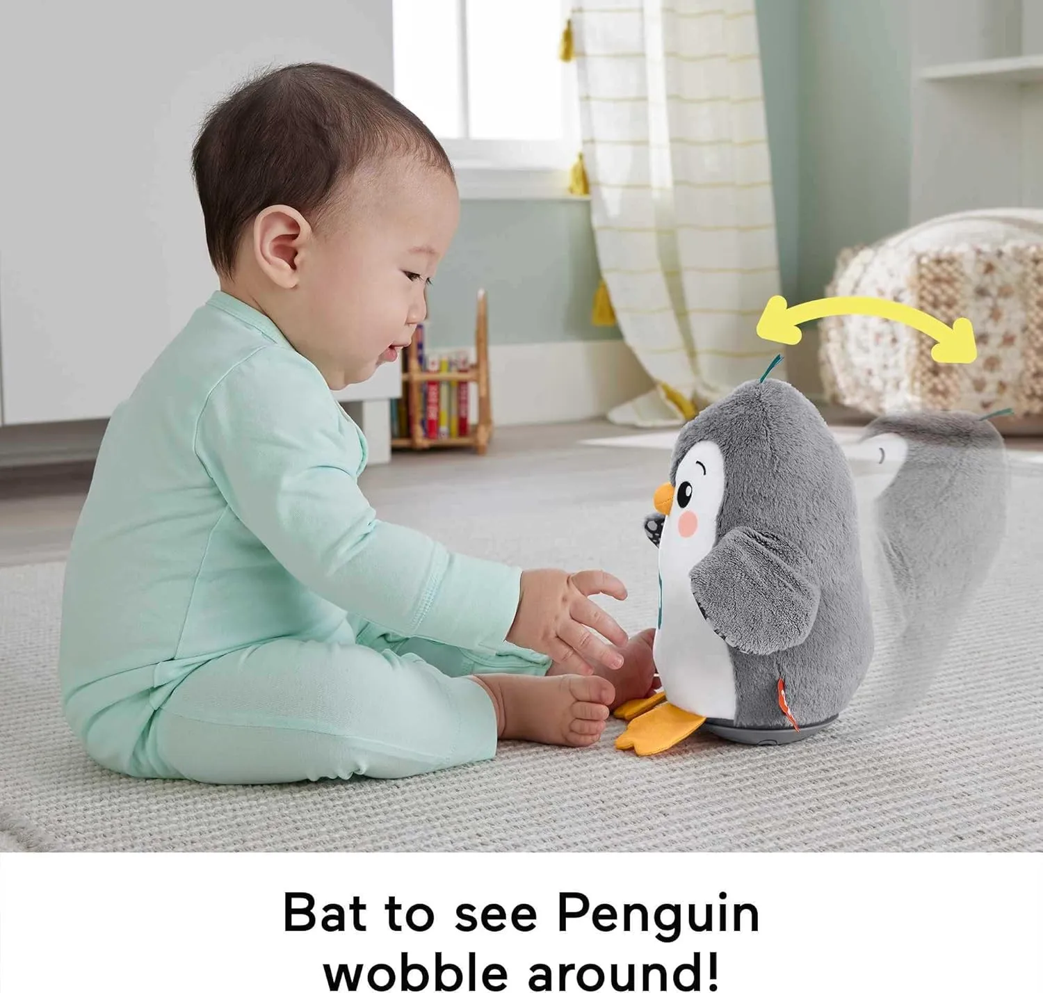 Fisher-Price Baby Tummy Time Toy Flap & Wobble Penguin, Plush with Music & Motion for Sensory Play Newborns Ages 0  Months