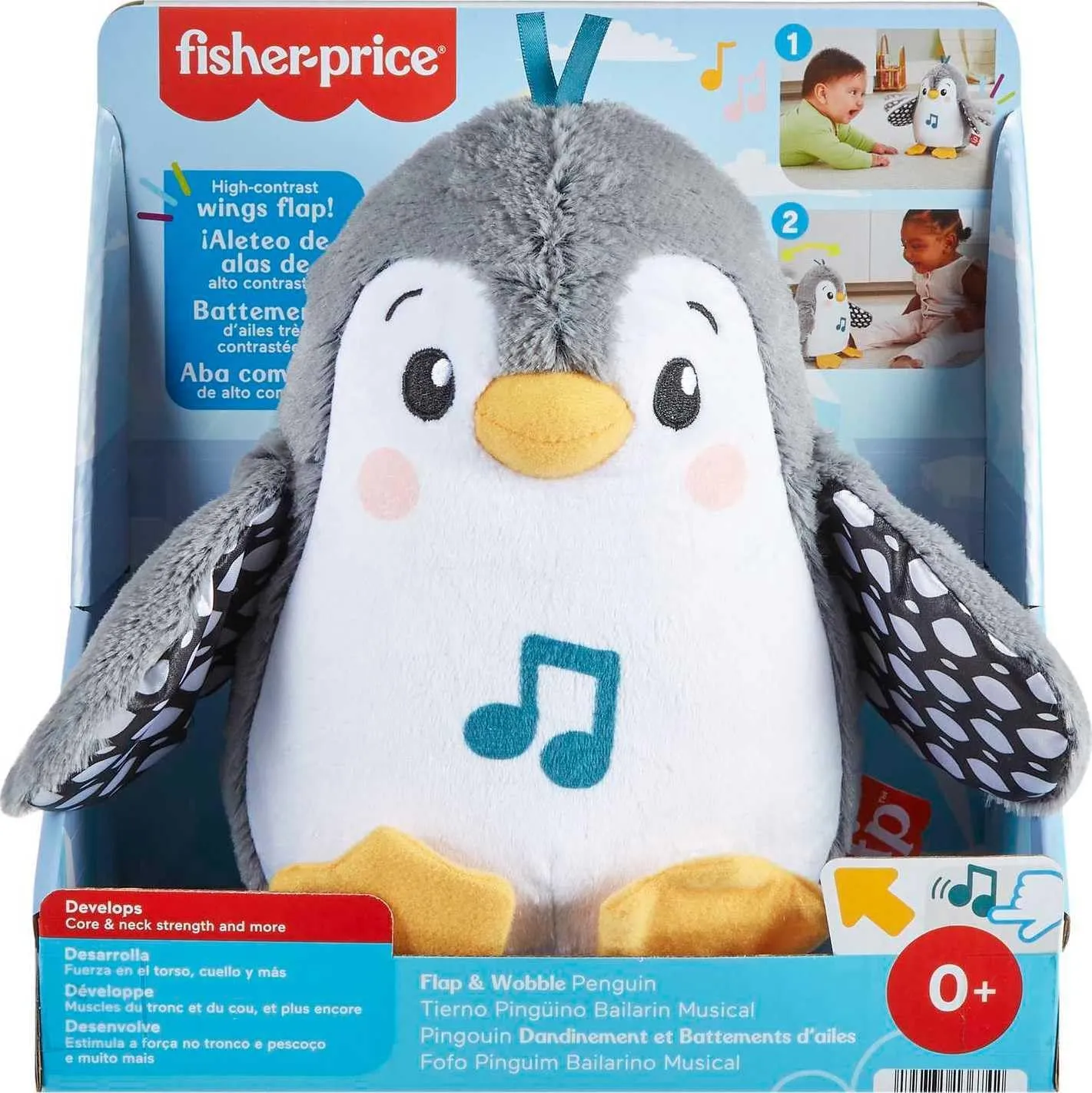 Fisher-Price Baby Tummy Time Toy Flap & Wobble Penguin, Plush with Music & Motion for Sensory Play Newborns Ages 0  Months