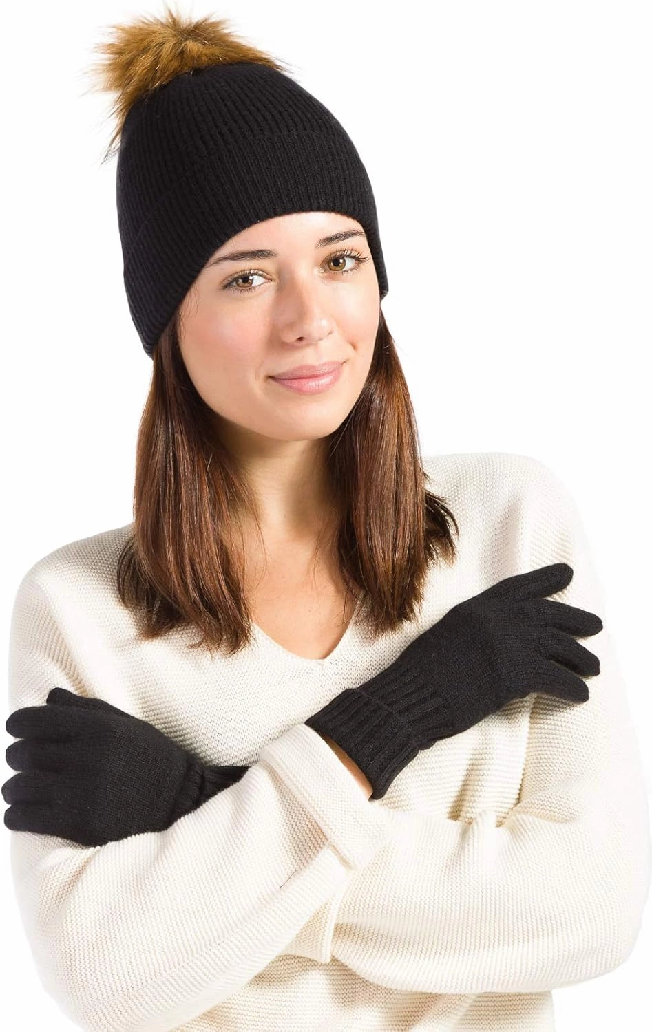 Fishers Finery Women's 100% Pure Knit Ultra Plush Cashmere Gloves Ribbed Cuff