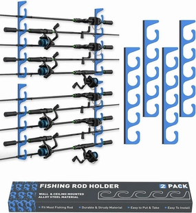 Fishing Pole Holders - 10 Rod Holder Storage for Wall & Garage, Fits Most Rods