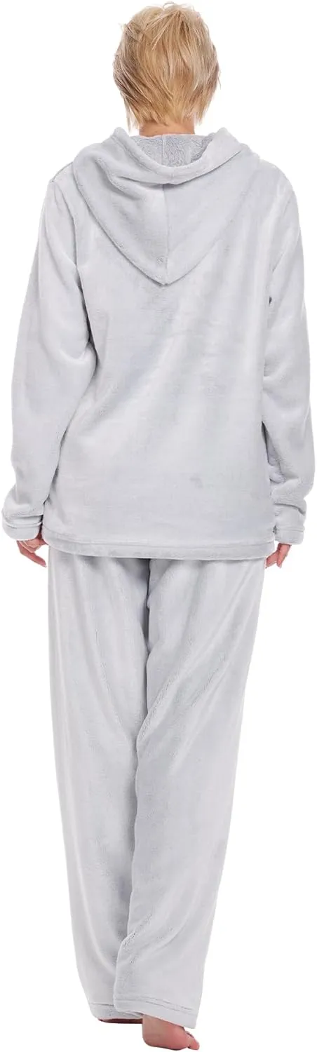 Flannel Pajamas For Women Set Sherpa -Fluffy Hooded Womens Pajama Sets