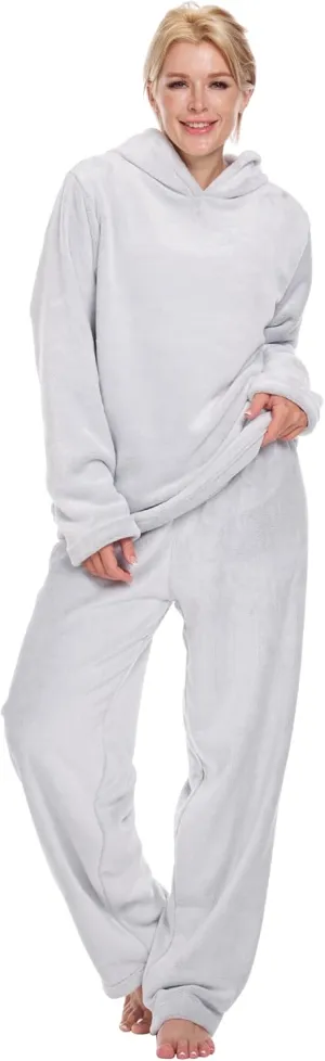 Flannel Pajamas For Women Set Sherpa -Fluffy Hooded Womens Pajama Sets