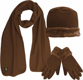 Fleece Hat Scarf & Glove Set With Plush Fur Trim