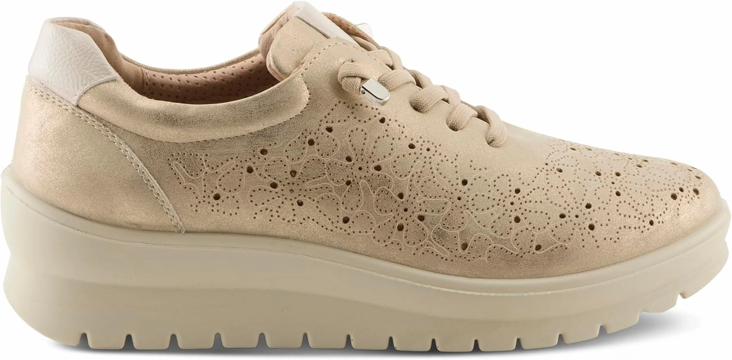 Flexus Women's RAYFIELD Lace-Up Athletic Shoes – Floral Etched Design, Arch Support, Shock-Absorbent Outsole