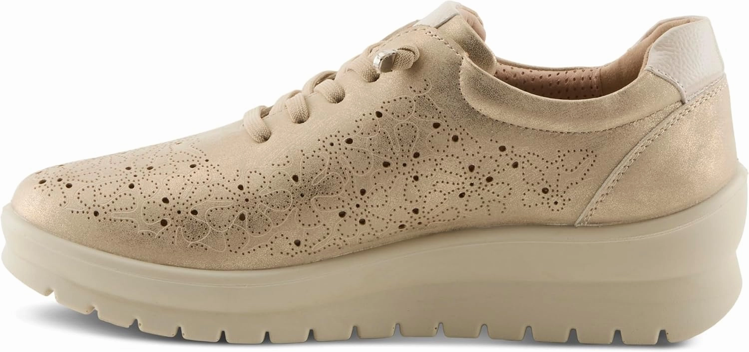 Flexus Women's RAYFIELD Lace-Up Athletic Shoes – Floral Etched Design, Arch Support, Shock-Absorbent Outsole