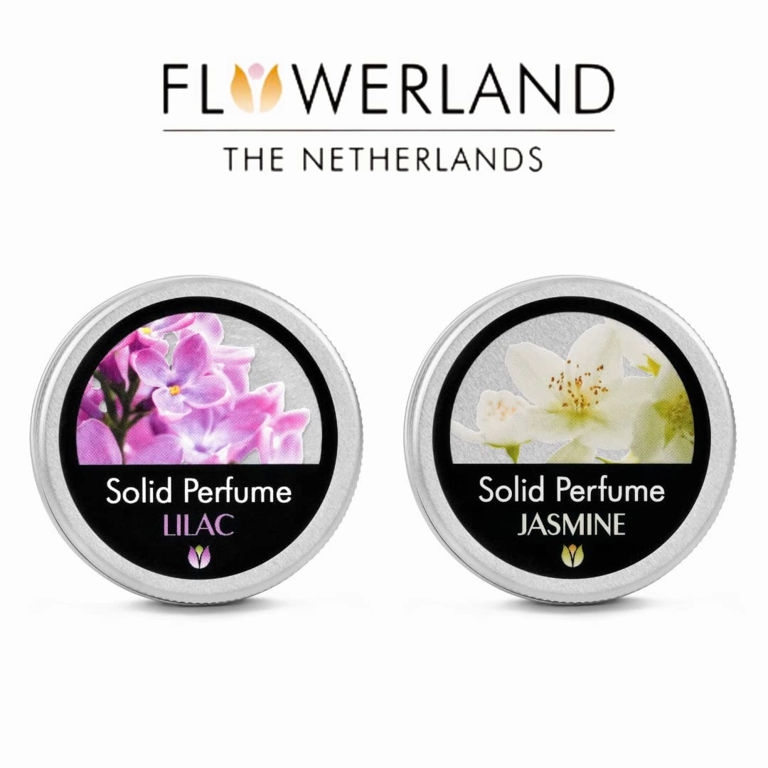 Flowerland Solid Perfumes Set Jasmine, Lilac - Portable Pocket Balm Perfumes Perfect for Travel Use - Natural Fragrance Parfums for Men and Women - Natural & Vegan