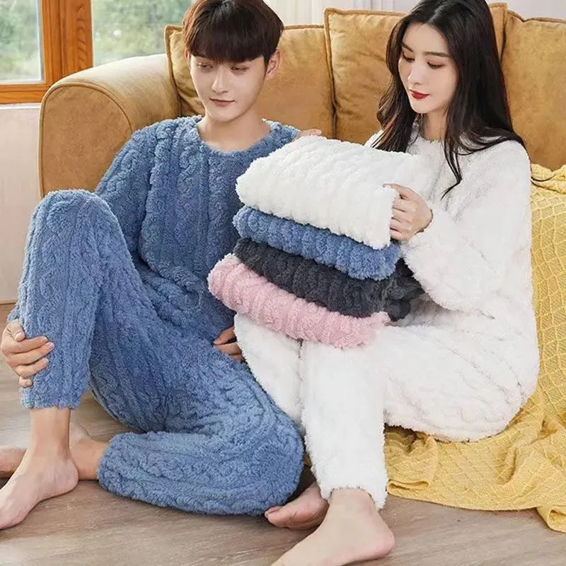 Fluffy Pajama Set Thickened Coral Velvet Pullover Long Sleeves And Trousers