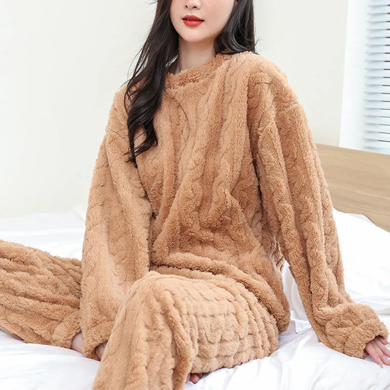 Fluffy Pajama Set Thickened Coral Velvet Pullover Long Sleeves And Trousers