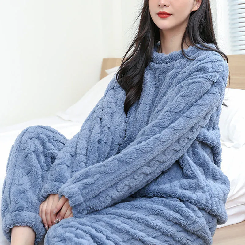 Fluffy Pajama Set Thickened Coral Velvet Pullover Long Sleeves And Trousers