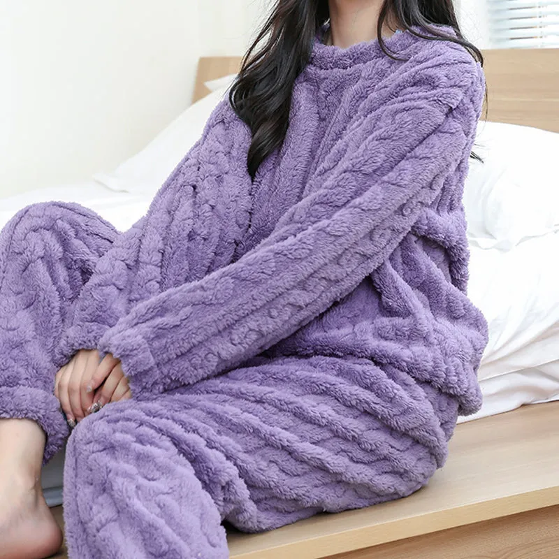 Fluffy Pajama Set Thickened Coral Velvet Pullover Long Sleeves And Trousers