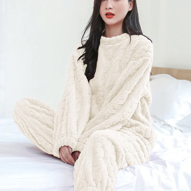Fluffy Pajama Set Thickened Coral Velvet Pullover Long Sleeves And Trousers