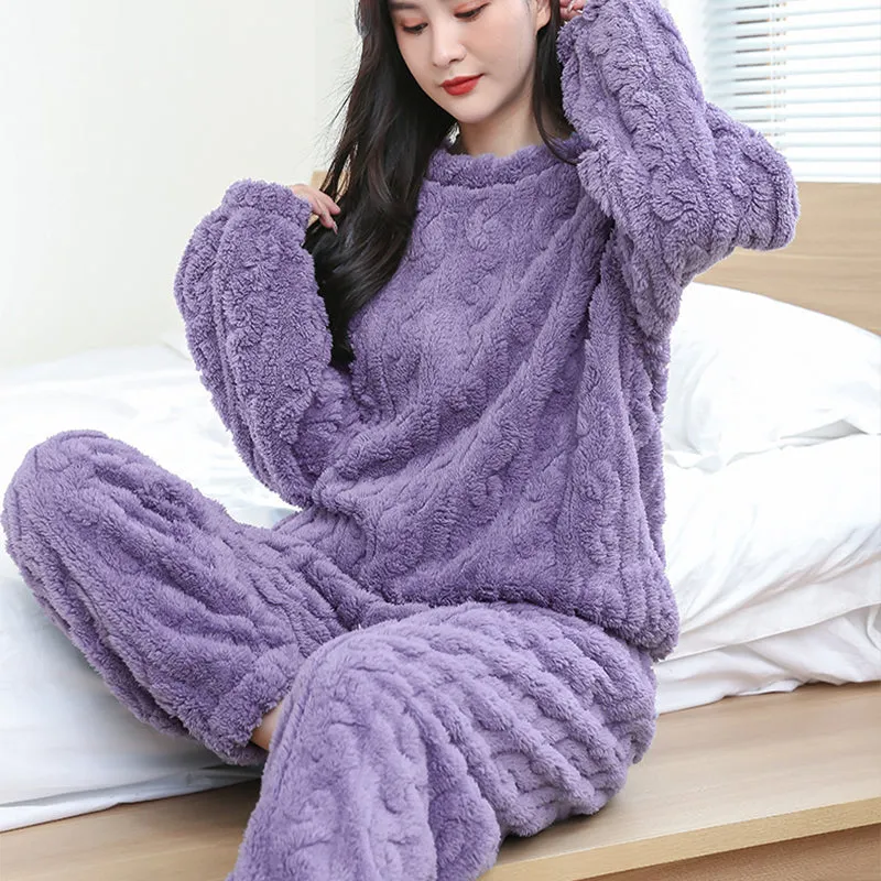 Fluffy Pajama Set Thickened Coral Velvet Pullover Long Sleeves And Trousers