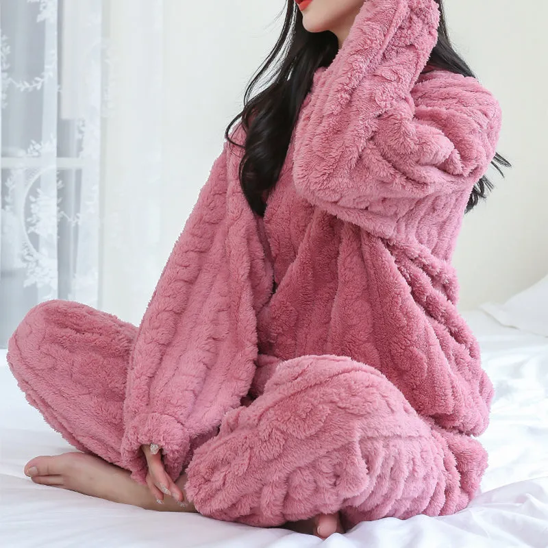 Fluffy Pajama Set Thickened Coral Velvet Pullover Long Sleeves And Trousers