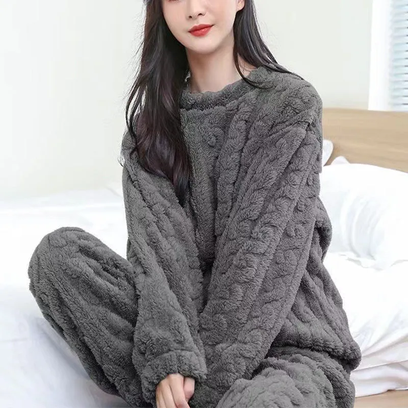 Fluffy Pajama Set Thickened Coral Velvet Pullover Long Sleeves And Trousers