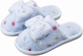 Fluffy Women Slippers Multi-Color Polka Dot Bow Warm Cozy Winter House Shoes Anti-Slip and Plush