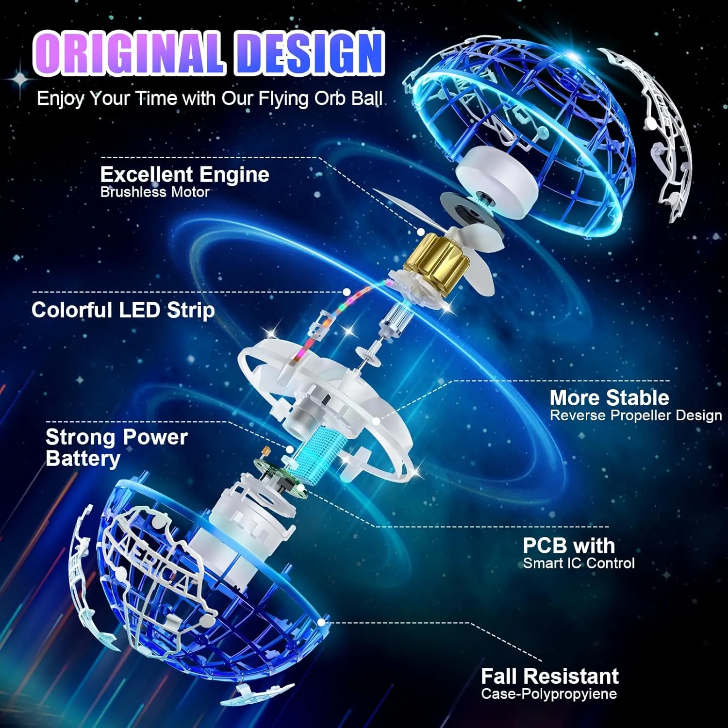 Flying orb Ball 2025 Upgrade Hover Boomerang Ball 6 Lighting Effects Cool Toys for Kids Teen Adults Indoor Outdoor Flying Ball Toy