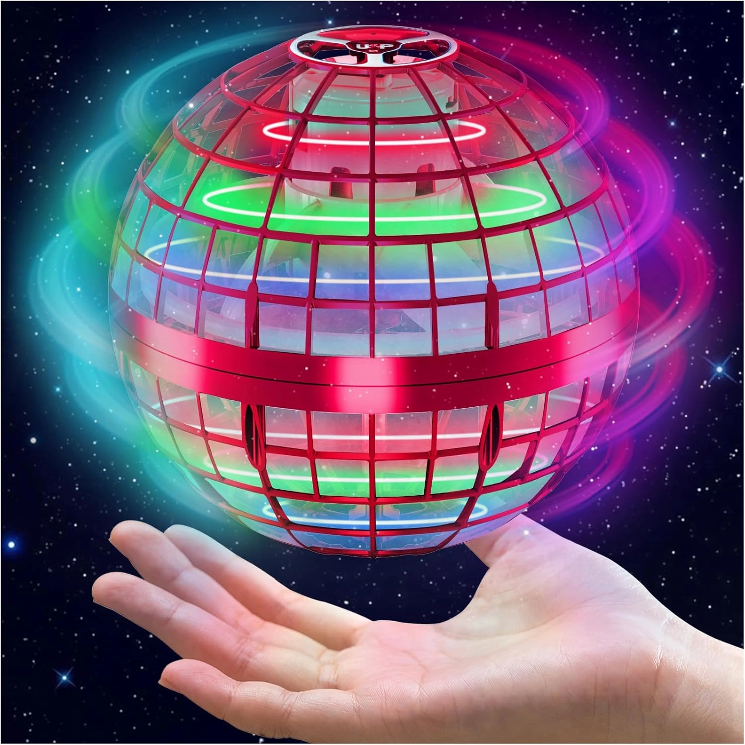 Flying Orb Ball Toys, Globe Space Ball, Galaxy Cosmic Gyroscope Fidget Spinning, Cool Birthday Gift for 8 9 10 11 12   Year Old Boys Girls Outdoor (Red)