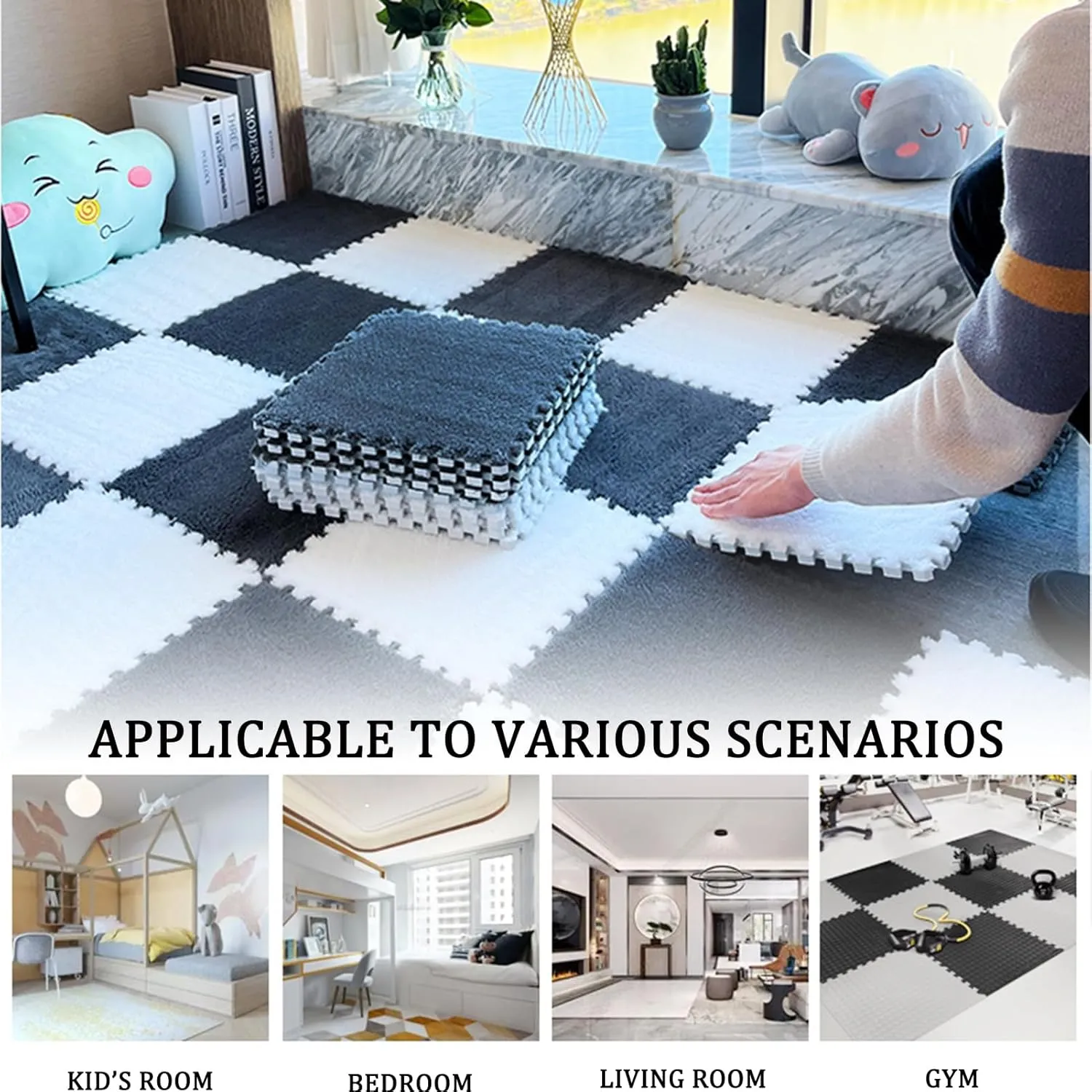 Foam Play Mat,80pcs 30cm Plush Interlocking Carpet Tiles,Soft Fluffy Foam Mat Tiles Set with Edges,Puzzle Carpet Square for Floor Protection(Color:Rose Red   White)