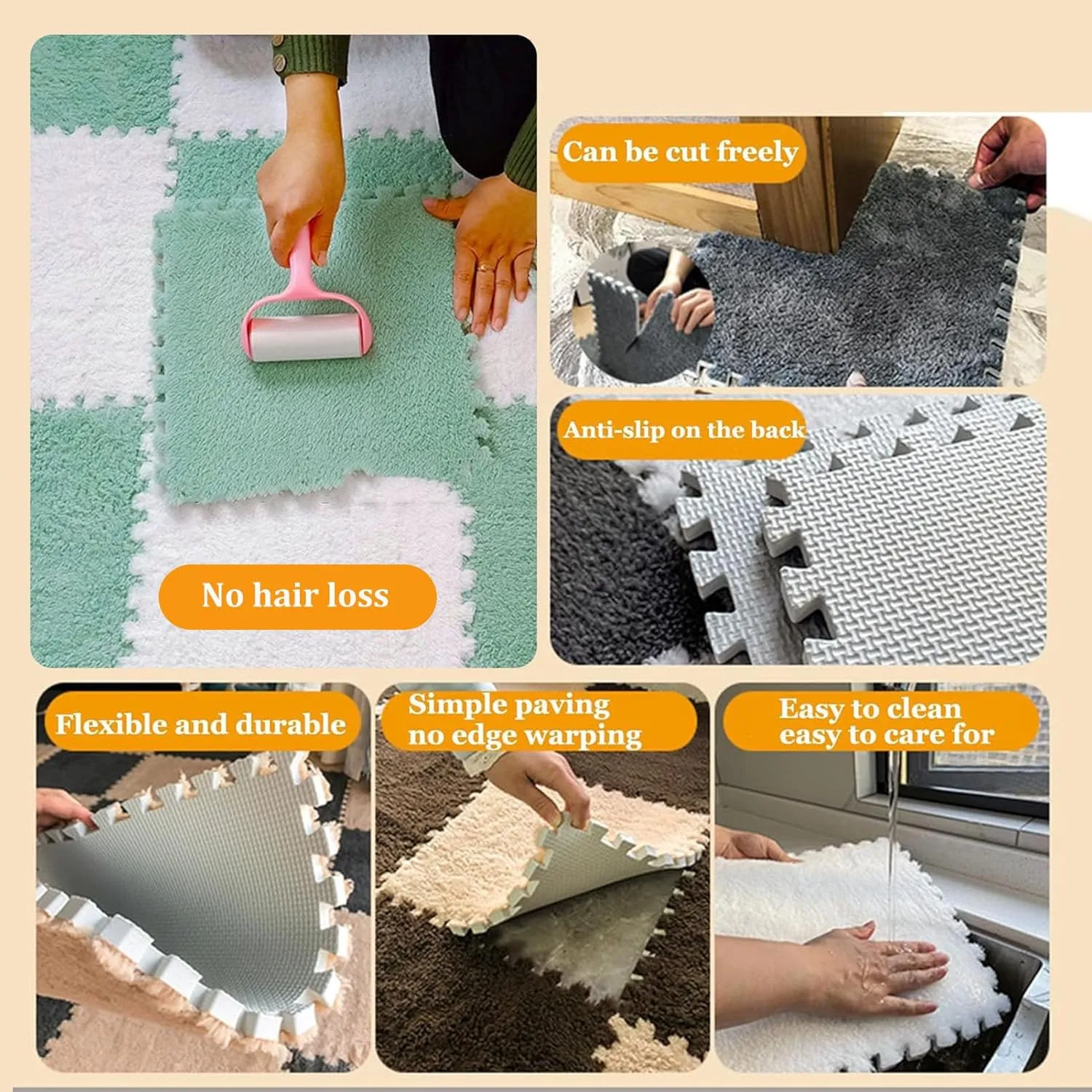 Foam Play Mat,80pcs 30cm Plush Interlocking Carpet Tiles,Soft Fluffy Foam Mat Tiles Set with Edges,Puzzle Carpet Square for Floor Protection(Color:Rose Red   White)