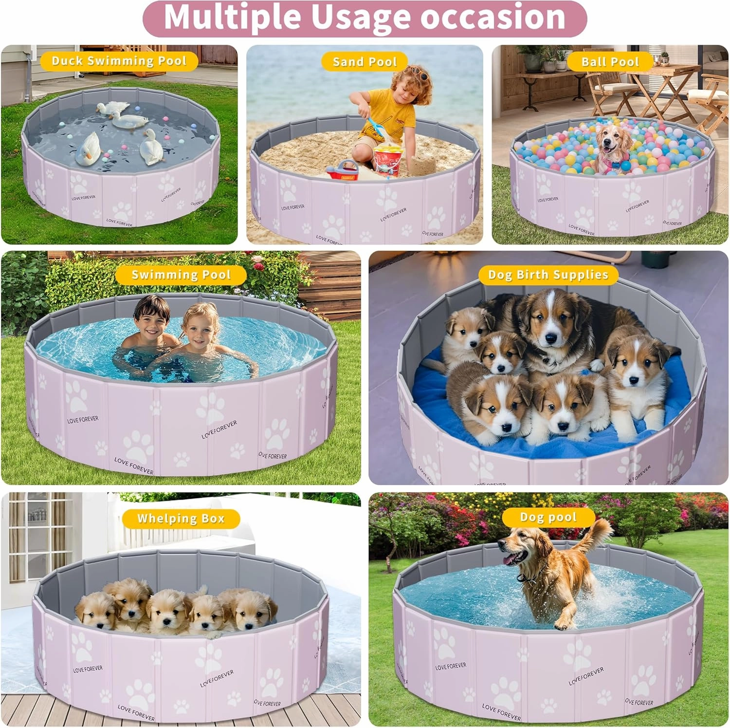 Foldable Dog Pool,Hard Plastic Kiddie Pool for Kids,Foldable Pools for Pet Bathing,Portable PVC Dog Bathtub Outdoor Kids Swimming Pool for Pets Indoor(Pink Foot,32x12in)