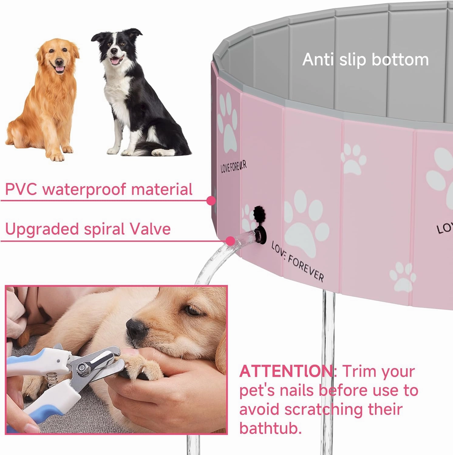 Foldable Dog Pool,Hard Plastic Kiddie Pool for Kids,Foldable Pools for Pet Bathing,Portable PVC Dog Bathtub Outdoor Kids Swimming Pool for Pets Indoor(Pink Foot,32x12in)