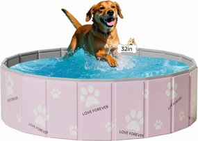 Foldable Dog Pool,Hard Plastic Kiddie Pool for Kids,Foldable Pools for Pet Bathing,Portable PVC Dog Bathtub Outdoor Kids Swimming Pool for Pets Indoor(Pink Foot,32x12in)