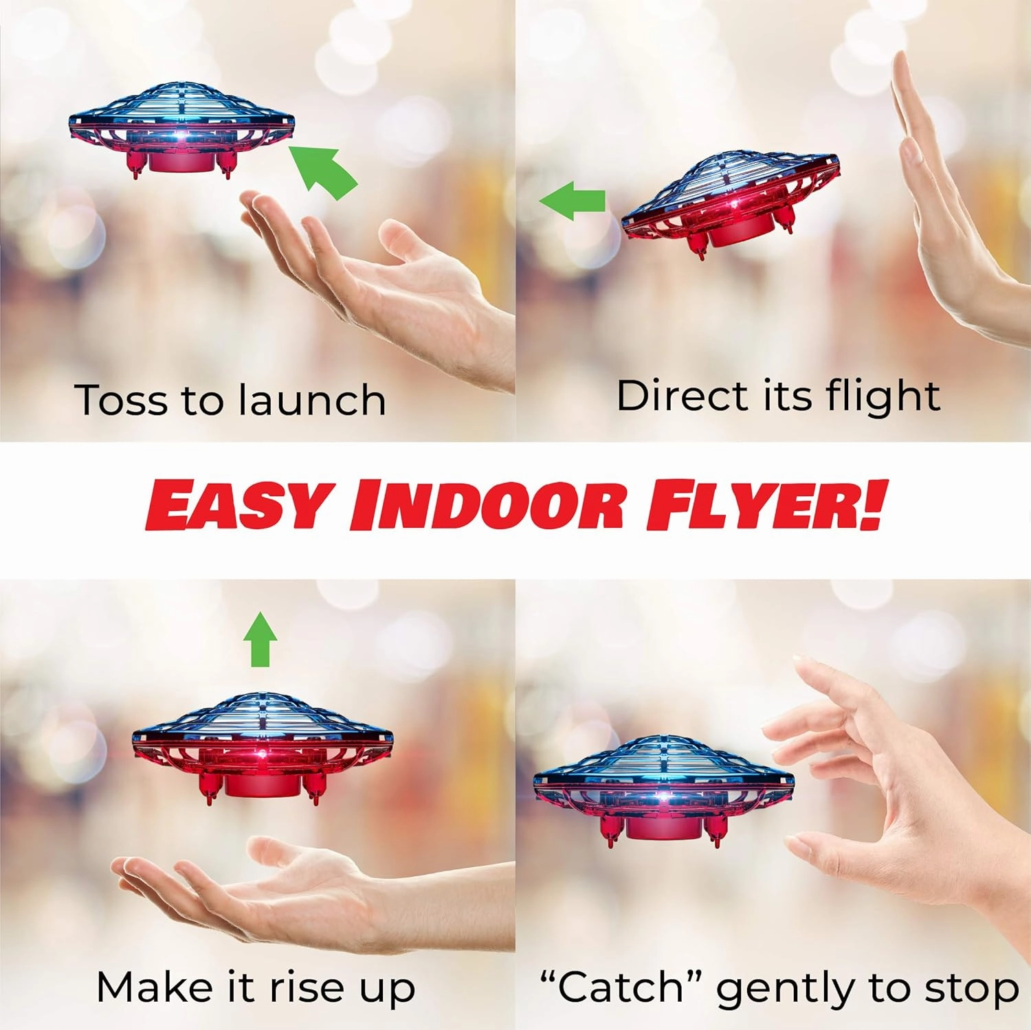Force1 Scoot Combo Hand Operated Drone for Kids or Adults - Hands Free Motion Sensor Mini Drones, Easy LED Indoor Rechargeable UFO Flying Orb Ball Drone Toys for Boys and Girls (Red/Blue)