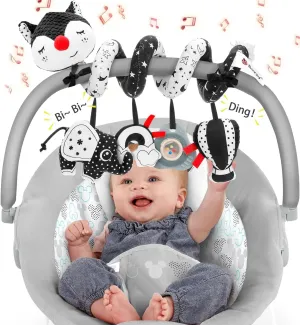FPVERA Car Seat and Stroller Toys - Black and White Car Seat Toy High Contrast Baby Toys, Baby Plush Spiral Activity Toy for Crib Mobile, Newborn Sensory Toy Best Gift for 0 3 6 9 12 Months Infants