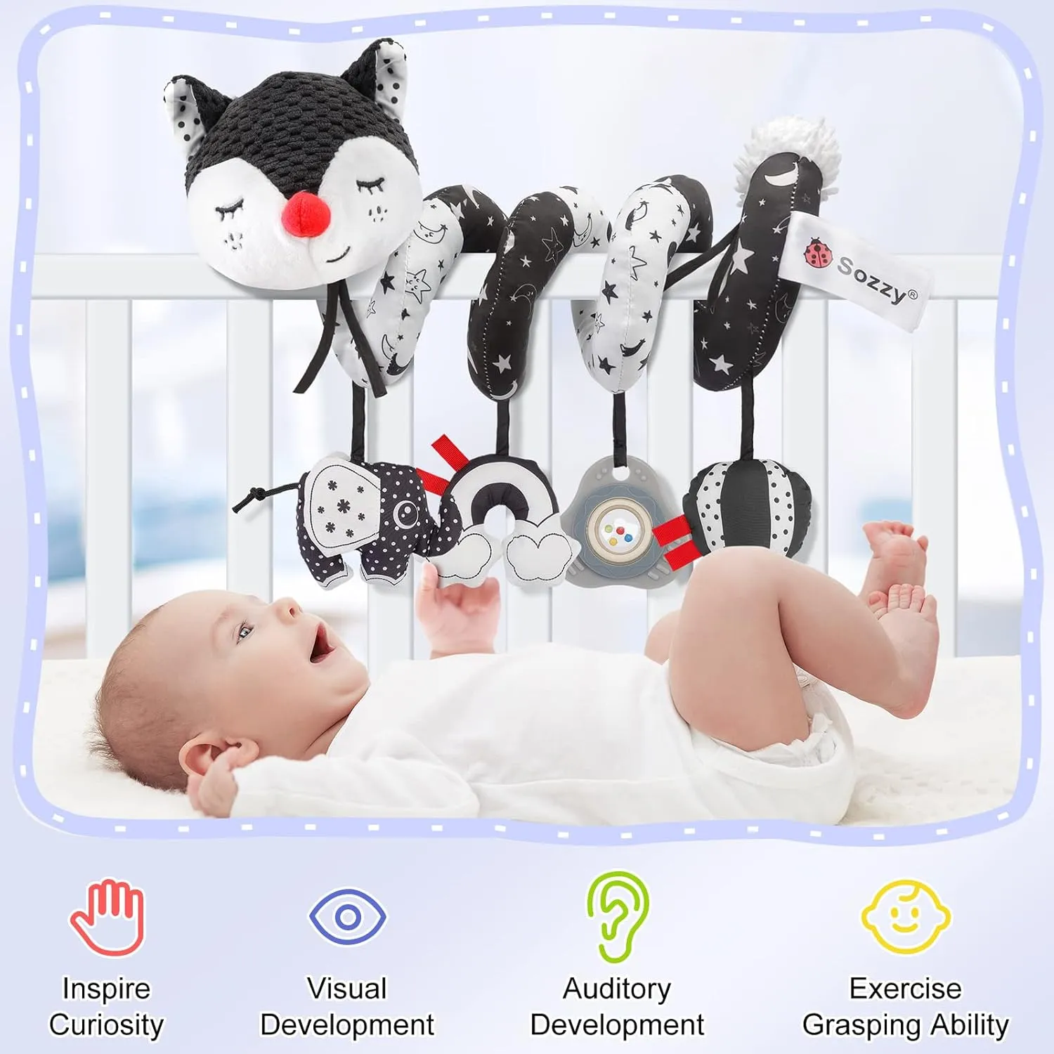 FPVERA Car Seat and Stroller Toys - Black and White Car Seat Toy High Contrast Baby Toys, Baby Plush Spiral Activity Toy for Crib Mobile, Newborn Sensory Toy Best Gift for 0 3 6 9 12 Months Infants