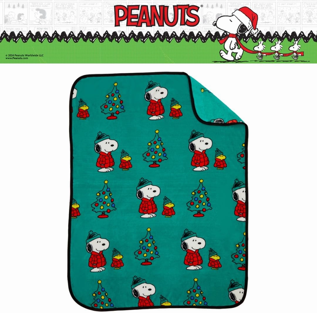 Franco Collectibles® Peanuts® Snoopy & Woodstock Puffer Coat Holiday Christmas Super Soft Cozy Plush Throw, 40 in x 50 in, (Officially Licensed Product)