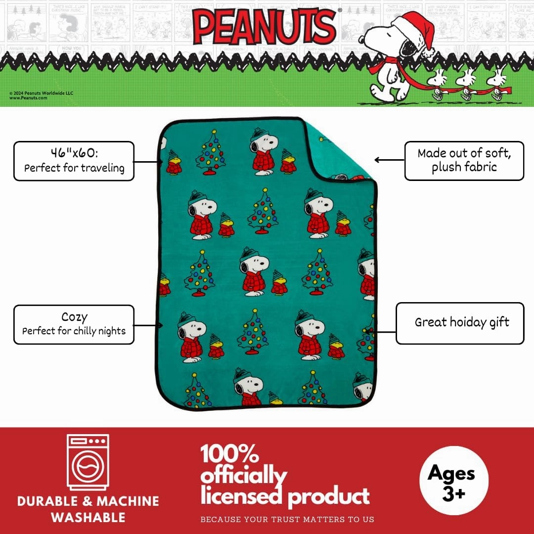 Franco Collectibles® Peanuts® Snoopy & Woodstock Puffer Coat Holiday Christmas Super Soft Cozy Plush Throw, 40 in x 50 in, (Officially Licensed Product)