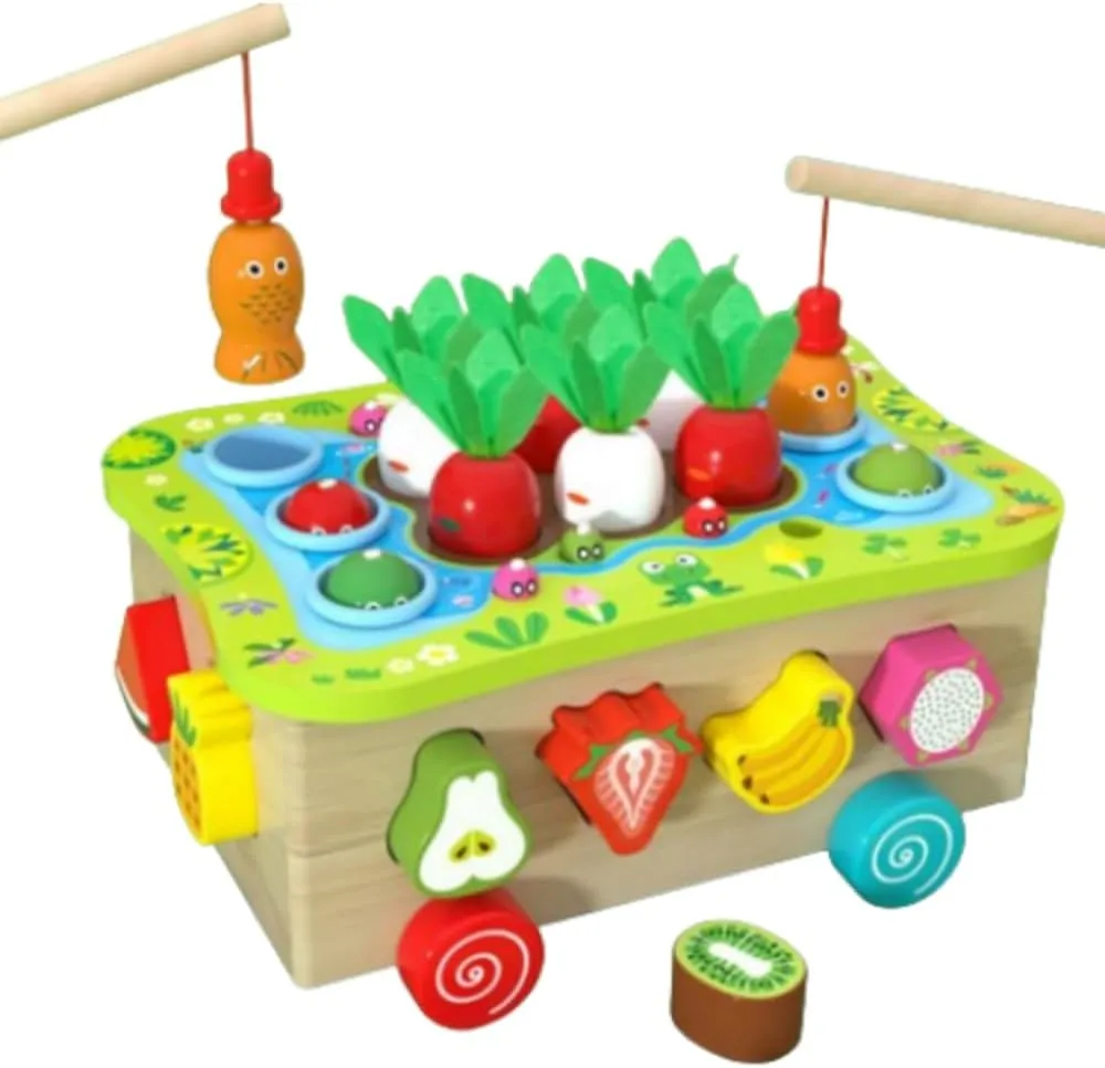 Fruit Cognition Shape Matching, Fish Pond Fruit & Vegetable Car, Multi-Functional Learning Games for 3 4 5 6 7 8 Year Olds,Magnetic Fishing Game for Toddlers 3-8,Children's Day Gift