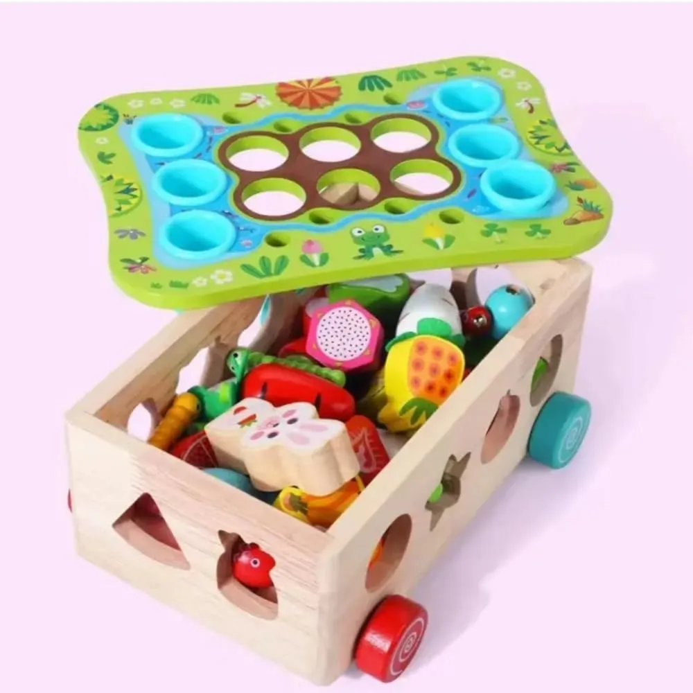 Fruit Cognition Shape Matching, Fish Pond Fruit & Vegetable Car, Multi-Functional Learning Games for 3 4 5 6 7 8 Year Olds,Magnetic Fishing Game for Toddlers 3-8,Children's Day Gift
