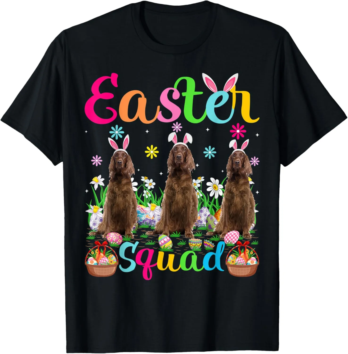 Funny Easter Squad Bunny Ear Irish Setter Dog Happy Easter T-Shirt