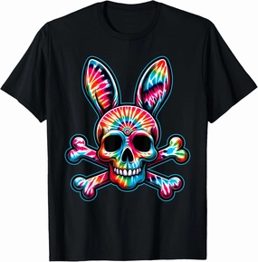 Funny Easter Bunny Retro Tie Dye bunny skull Cross Bone T-Shirt