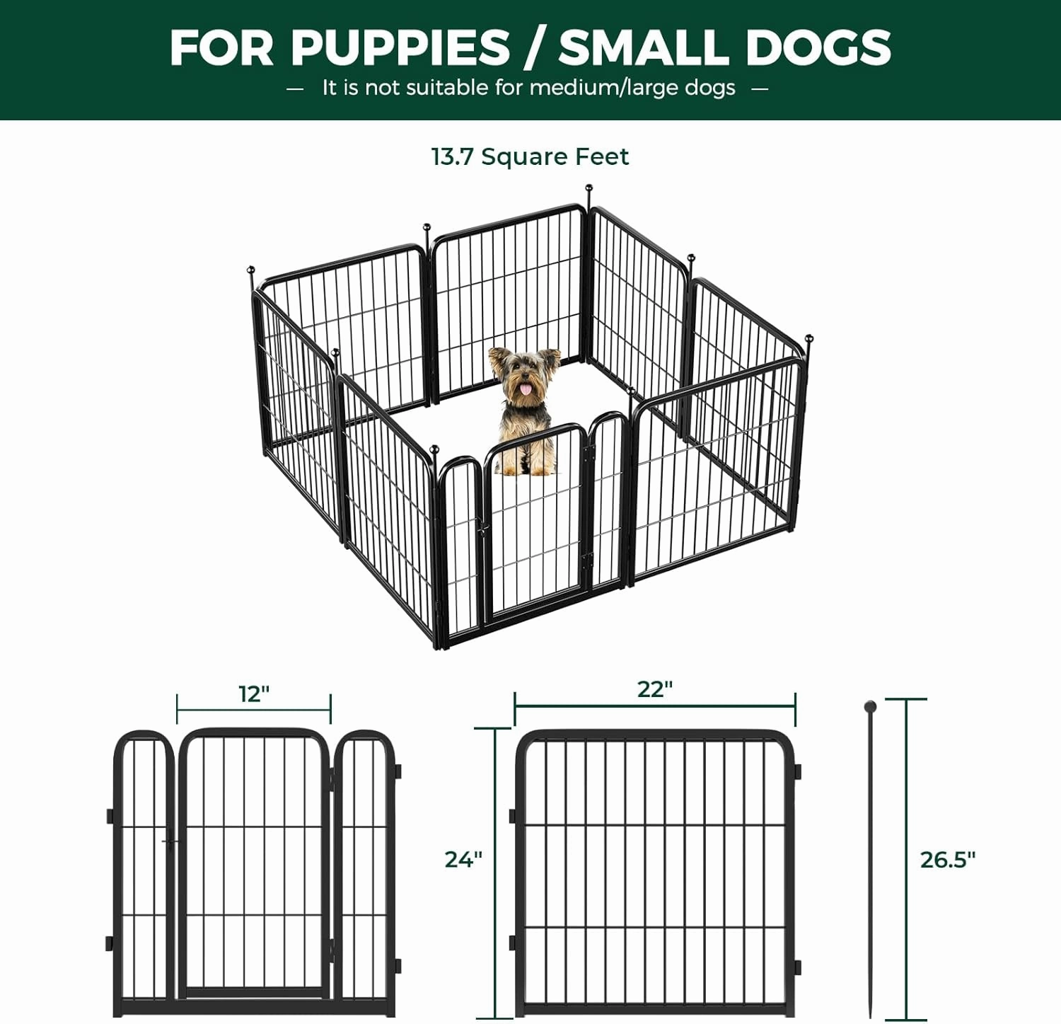 FXW Rollick Dog Playpen for Yard, RV Camping, 24 inch 8 Panels for Puppy and Small Dogs│Patented