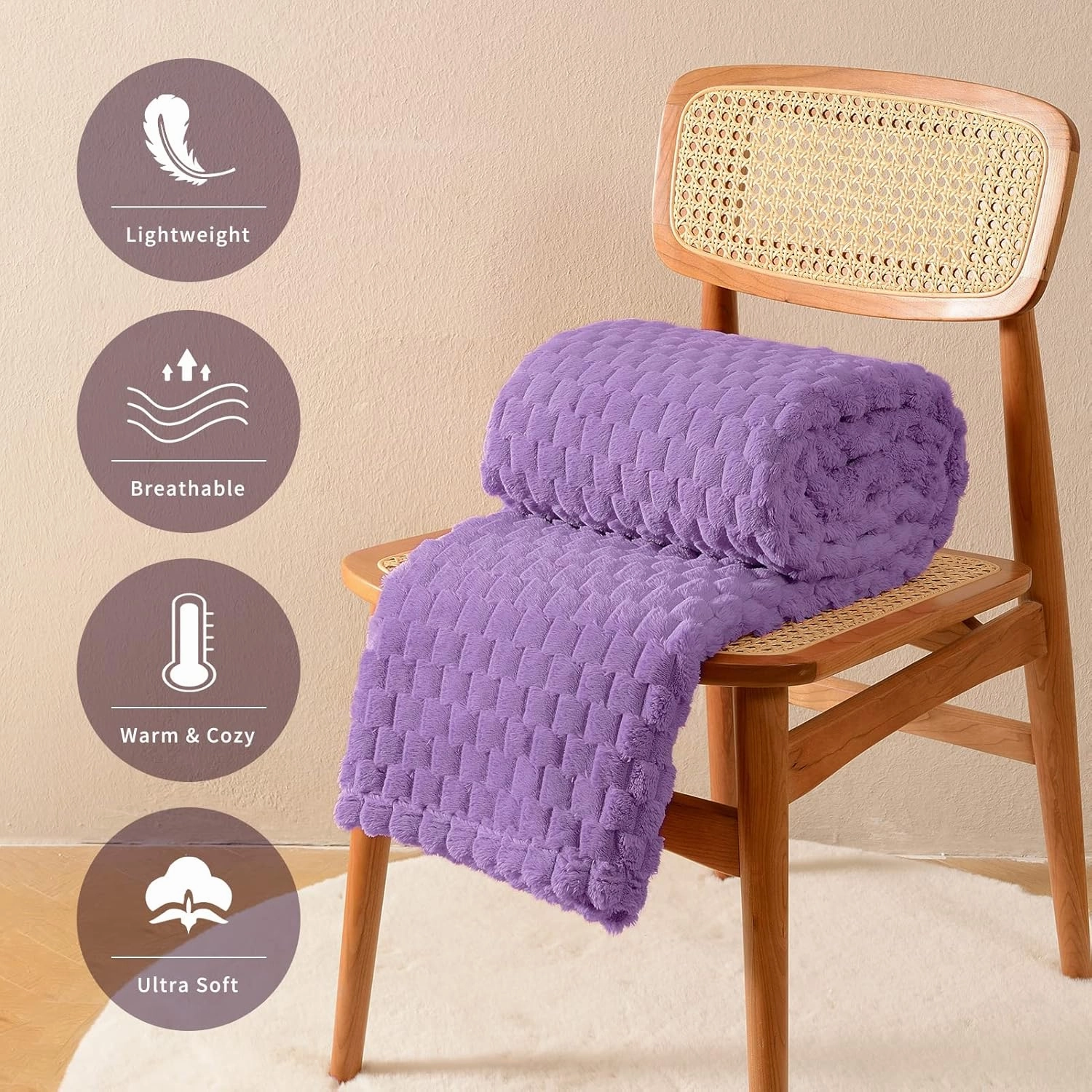 FY FIBER HOUSE Fleece Blanket Twin Size for Couch 300GSM Super Soft Plush Fuzzy Blankets and Throws for Sofa Bed Office, 60x80 Inches, Lavender