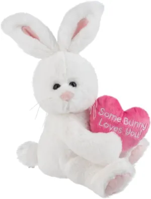 Ganz White Plush Bunny with Heart, 11 Inch Easter Baby Stuffed Animal with Message Some Bunny Loves You!