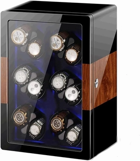 GaRcan Drawer Watch Winder Box Luxury Wooden Storage Bag with Silent Motor 12 0 LED Atmosphere Light Piano Paint   High-Density Pine