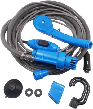 GARVALON Travel-Friendly 12v Portable Shower Camping Shower Set Auto Power Cable Pump and Hanging Hook for Outdoor Activities