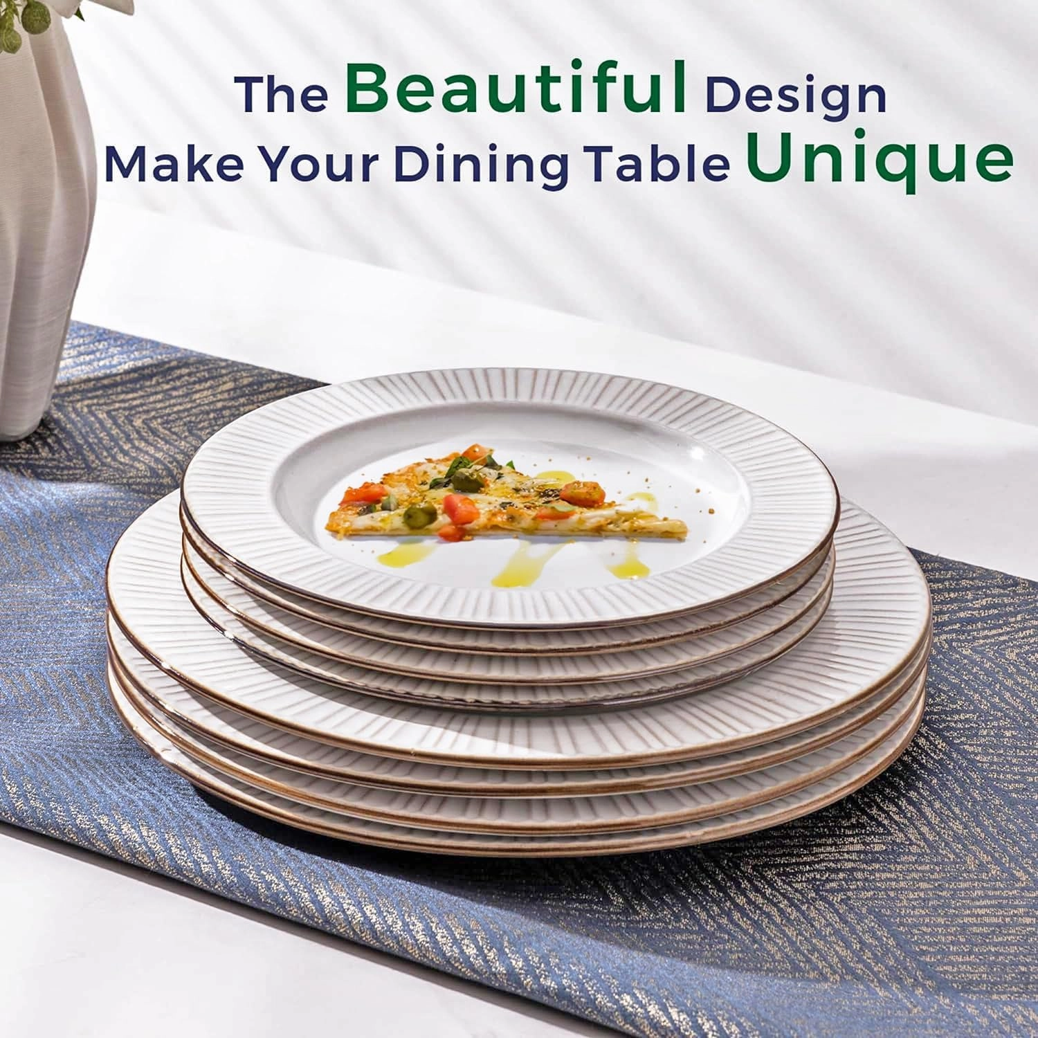GBHOME Ceramic Dinnerware Sets,12 pcs Embossed Elegant Stoneware Plates and Bowls Sets, Housewarming Wedding Gift | Dishwasher & Microwave Safe | Dishes Set Service for 4