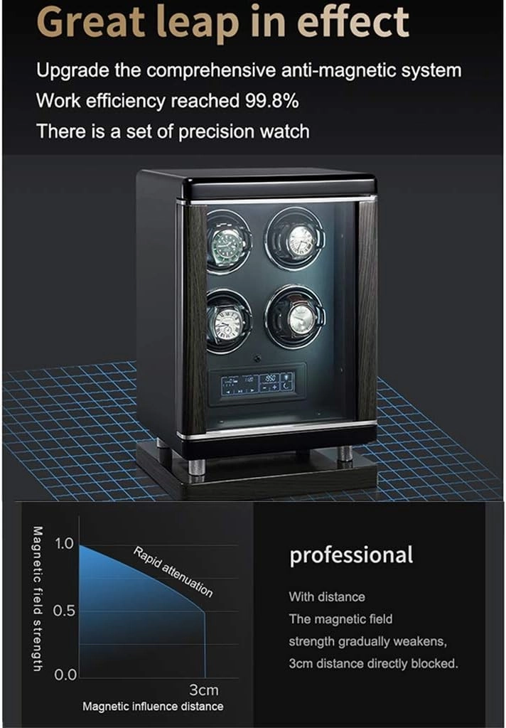 GeRRiT Watch Boxes High-End Wood Upgraded Smart Watch Winders Automatic self-Winding Mechanical Watch Box with Fingerprint Unlock and Remote Control Functions