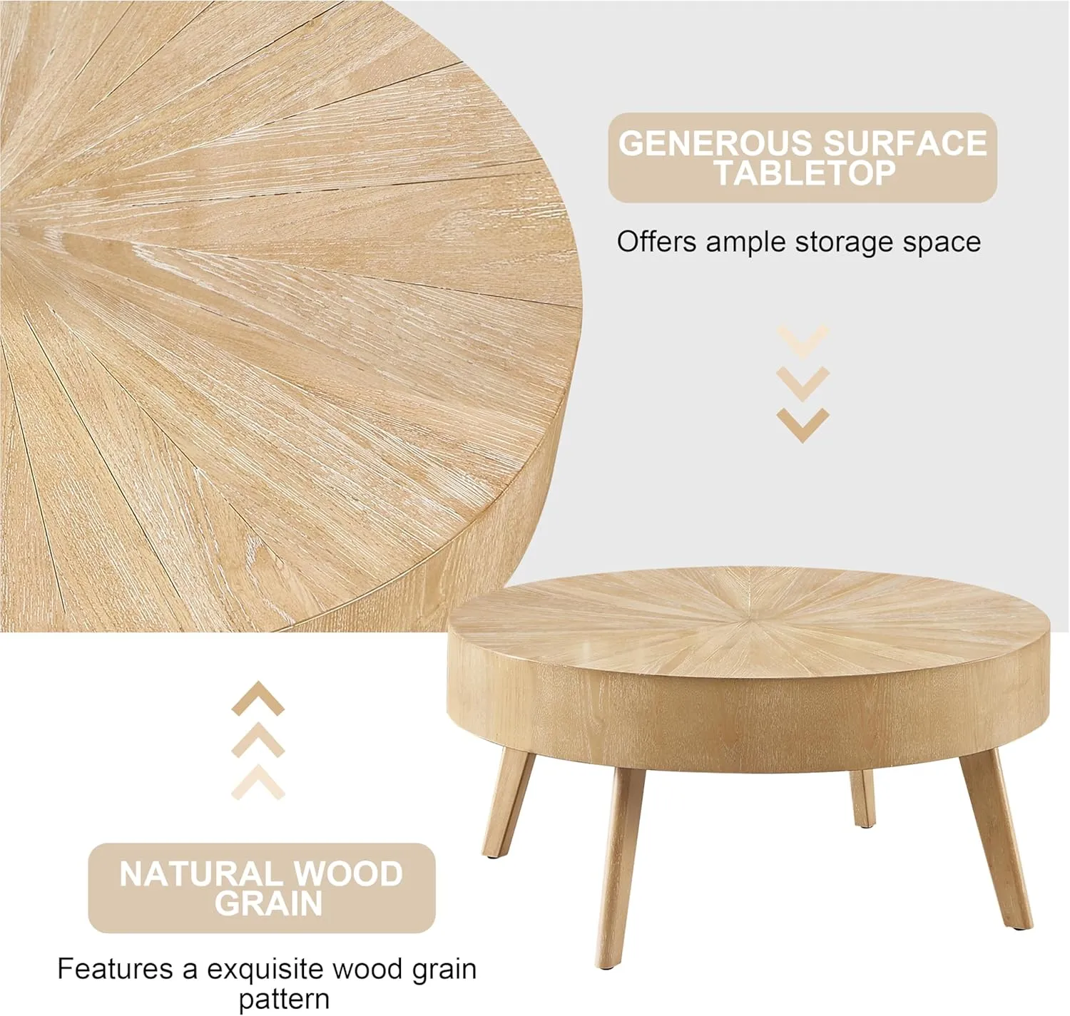 Gexpusm 2-Piece Solid Wood Coffee Table Set, Rustic Round Farmhouse End Tables for Living Room, 31x31x16 in, Light Brown