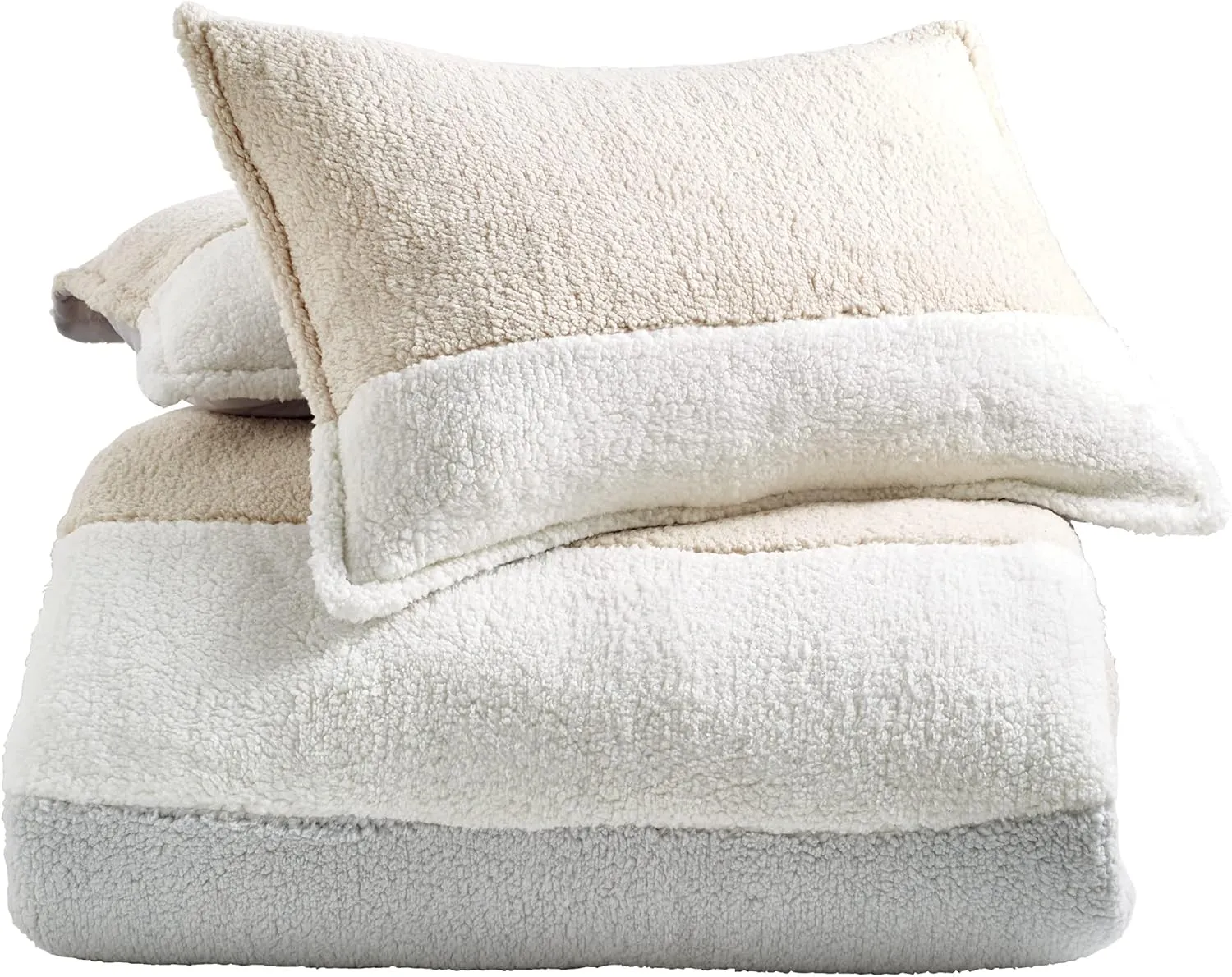 G.H. Bass 3-Piece Sherpa Colorblock Soft Cozy Reversible Microfiber Comforter Bedding Set, Full/Queen, Natural