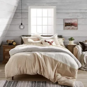 G.H. Bass 3-Piece Sherpa Colorblock Soft Cozy Reversible Microfiber Comforter Bedding Set, Full/Queen, Natural