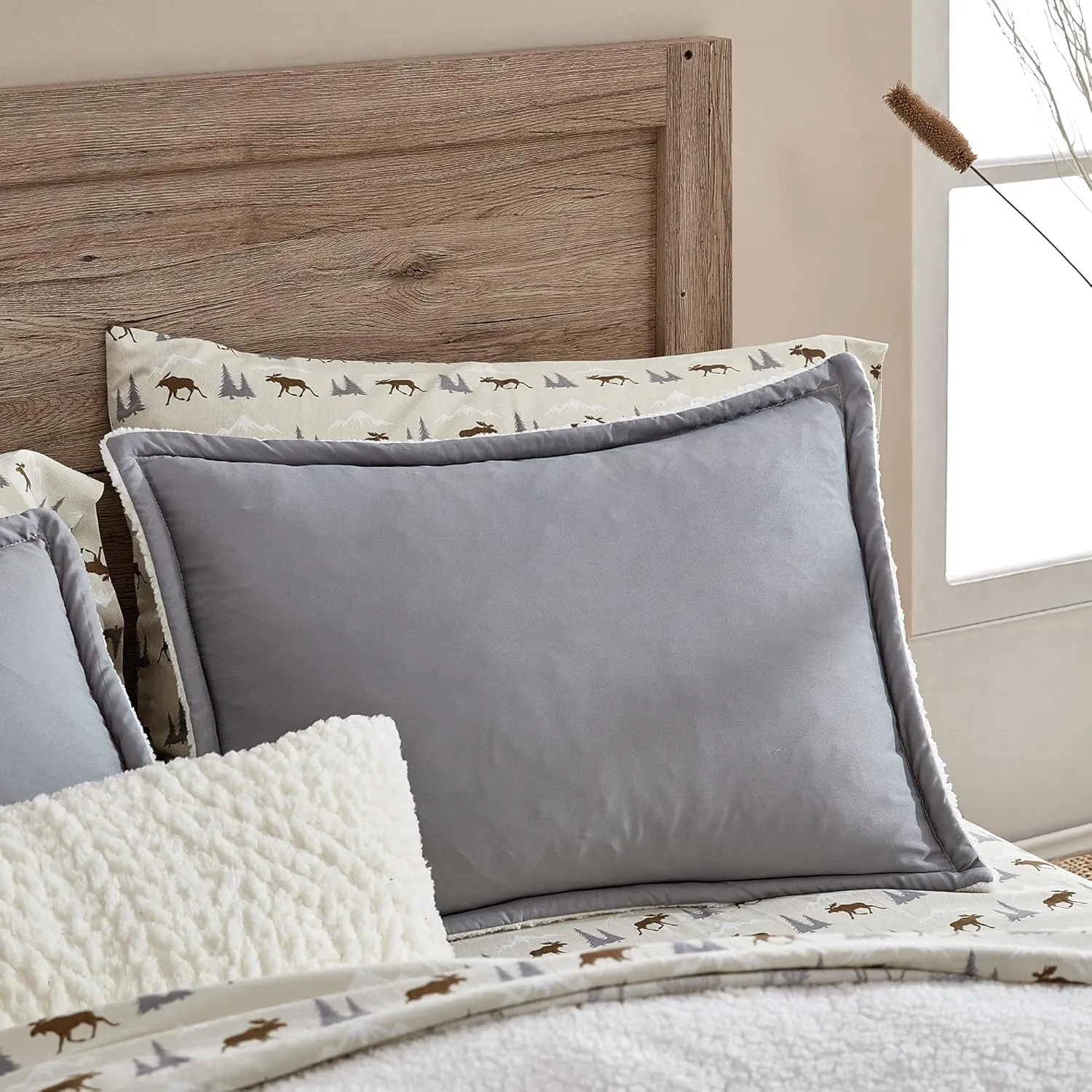 G.H. Bass 3-Piece Sherpa Puffer Soft Cozy Reversible Microfiber Comforter Bedding Set, Full/Queen, Grey