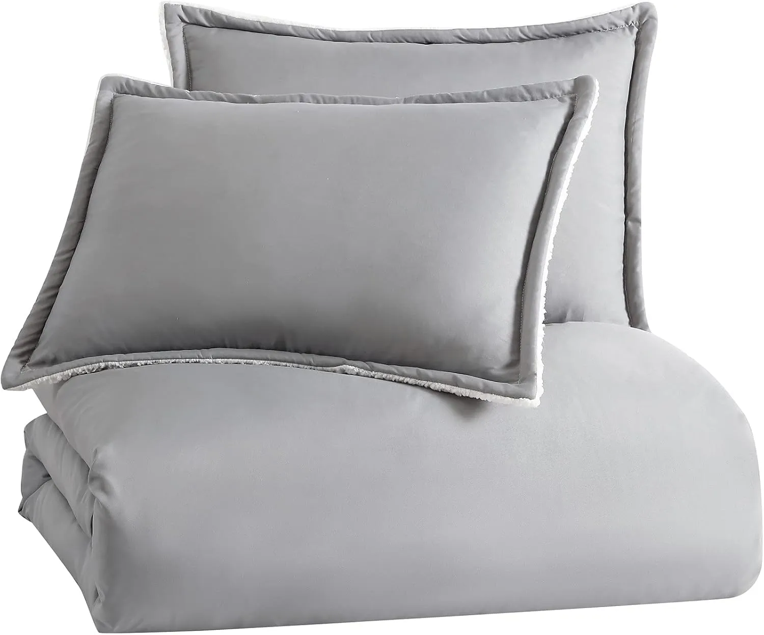 G.H. Bass 3-Piece Sherpa Puffer Soft Cozy Reversible Microfiber Comforter Bedding Set, Full/Queen, Grey